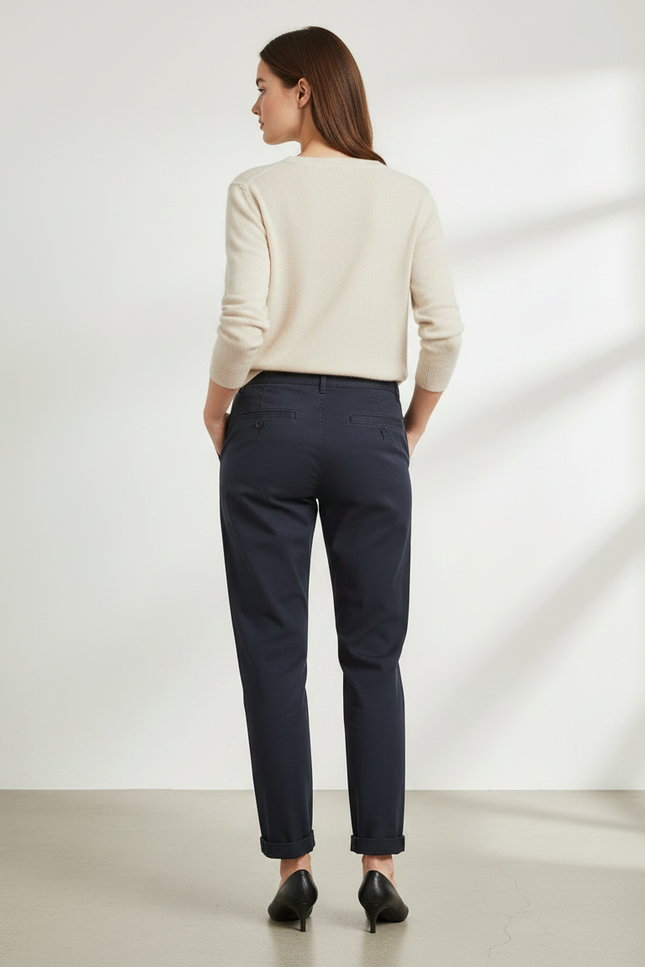Pantalon Chino Marine Coton Fuselé Décontracté Femme - vue 2