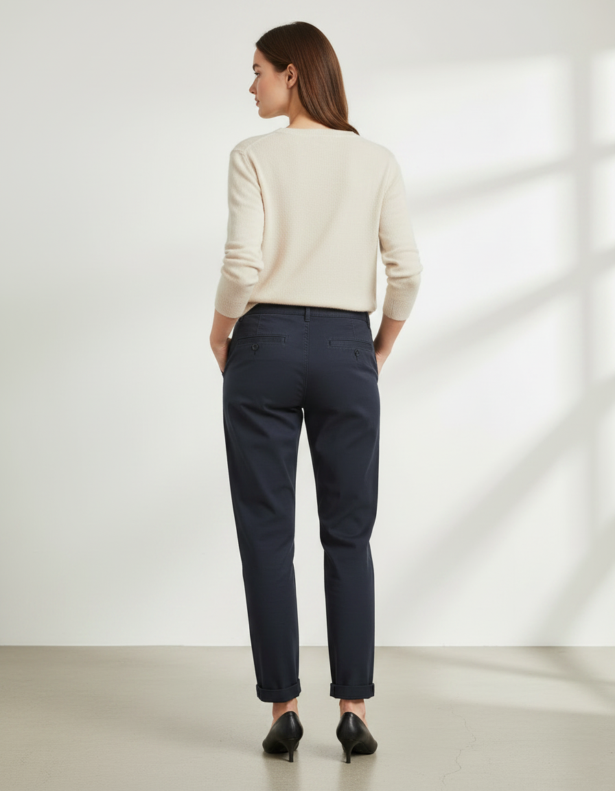 Pantalon Chino Marine Coton Fuselé Décontracté Femme - vue 2