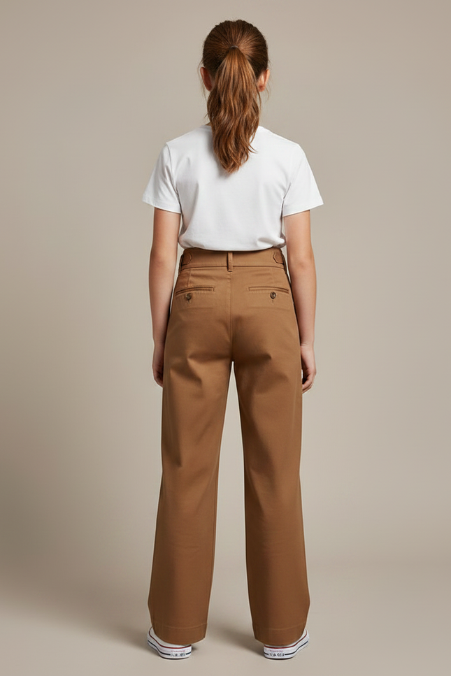 Pantalon Chino Marron Ample Plissé Élégant Enfant - Gabardine - vue 2