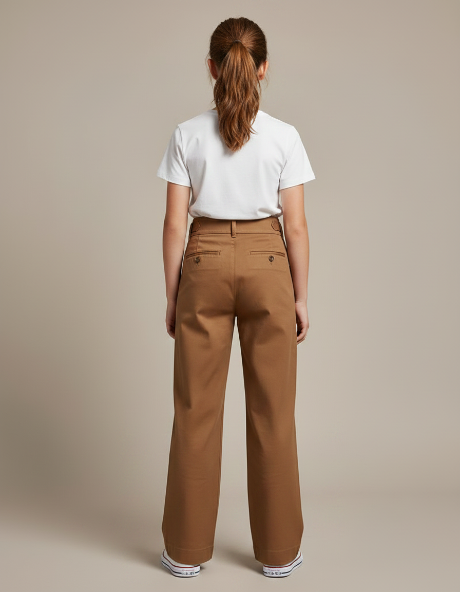 Pantalon Chino Marron Ample Plissé Élégant Enfant - Gabardine - vue 2