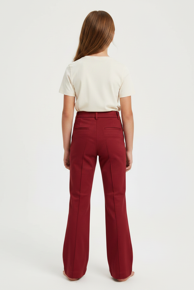Pantalon Chino Rouge Évasé Taille Haute Élégant - Bordeaux Gabardine - vue 2