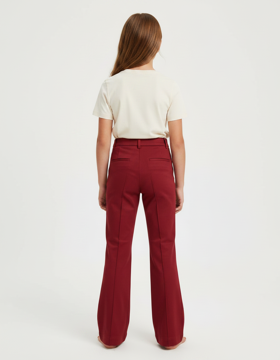 Pantalon Chino Rouge Évasé Taille Haute Élégant - Bordeaux Gabardine - vue 2