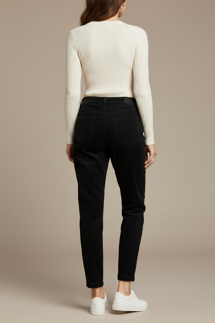 Pantalon Chino Noir Côtelé Décontracté Taille Haute Femme - Cordé - vue 2