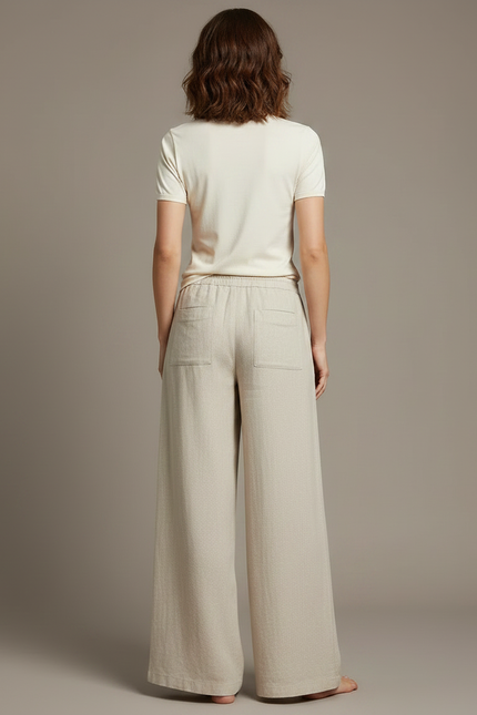 Pantalon Chino Beige Lin Ample Cordon Fluide - vue 2
