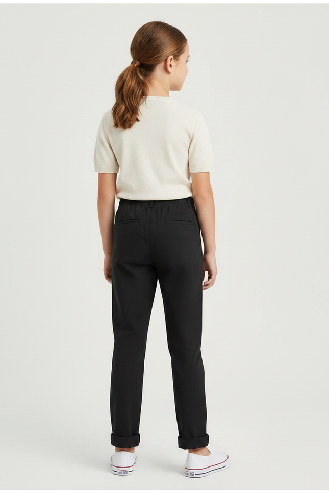 Pantalon Chino Noir Élastique Droit Enfant Décontracté - Gabardine - vue 2