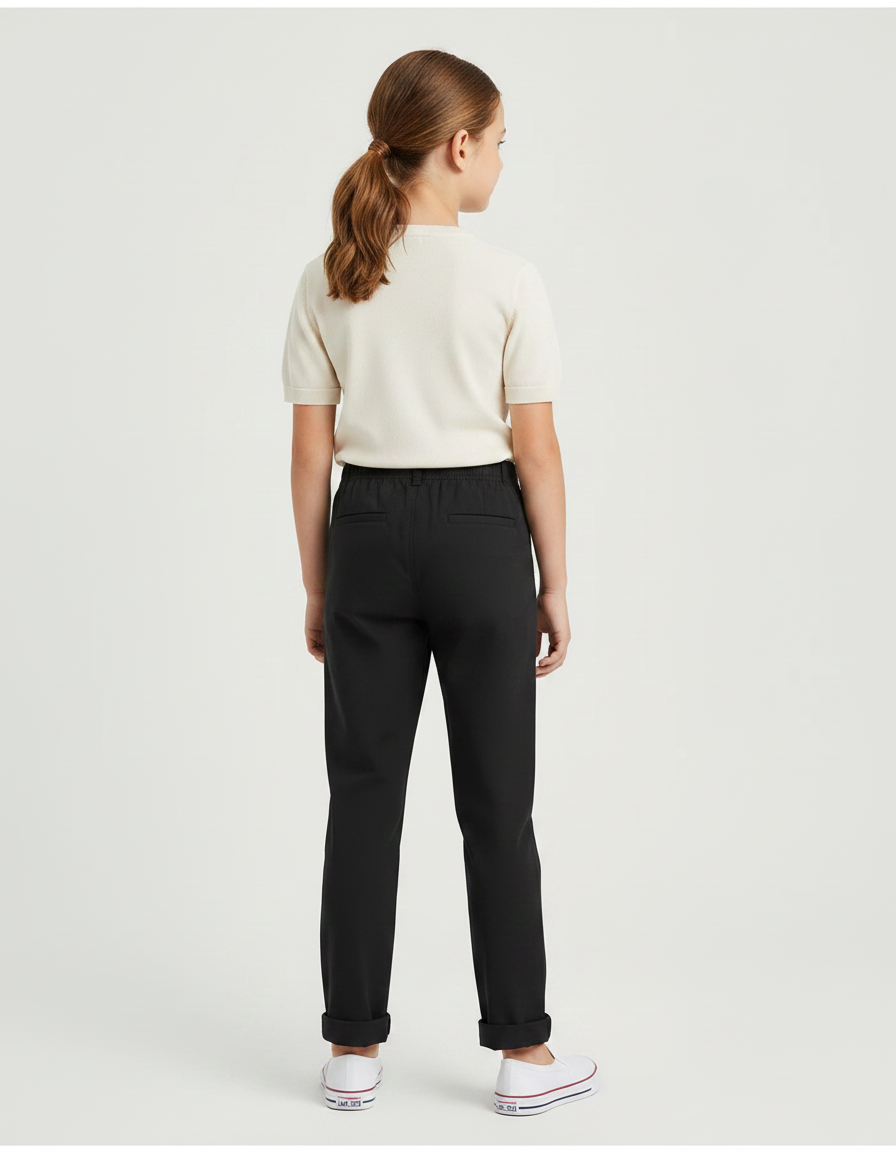 Pantalon Chino Noir Élastique Droit Enfant Décontracté - Gabardine - vue 2