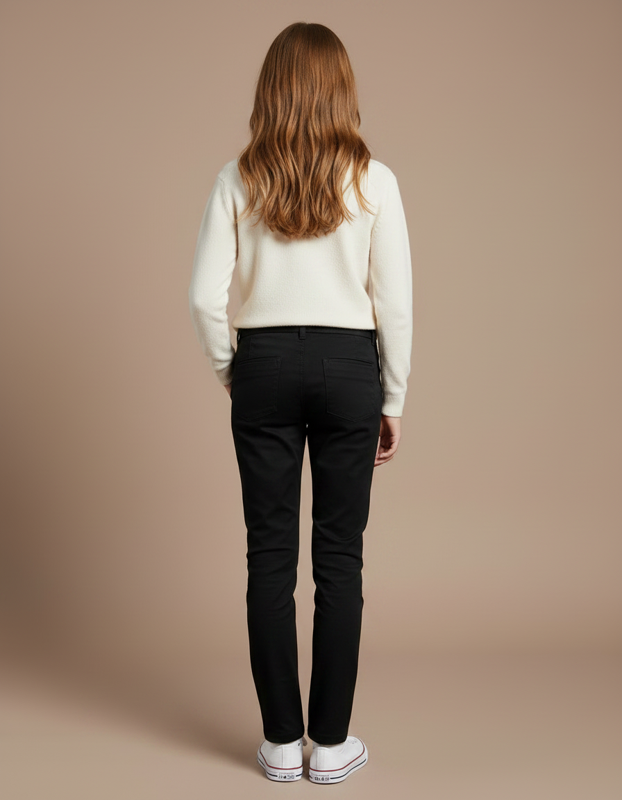 Pantalon Chino Noir Slim Simple Fille Décontracté - Gabardine - vue 2