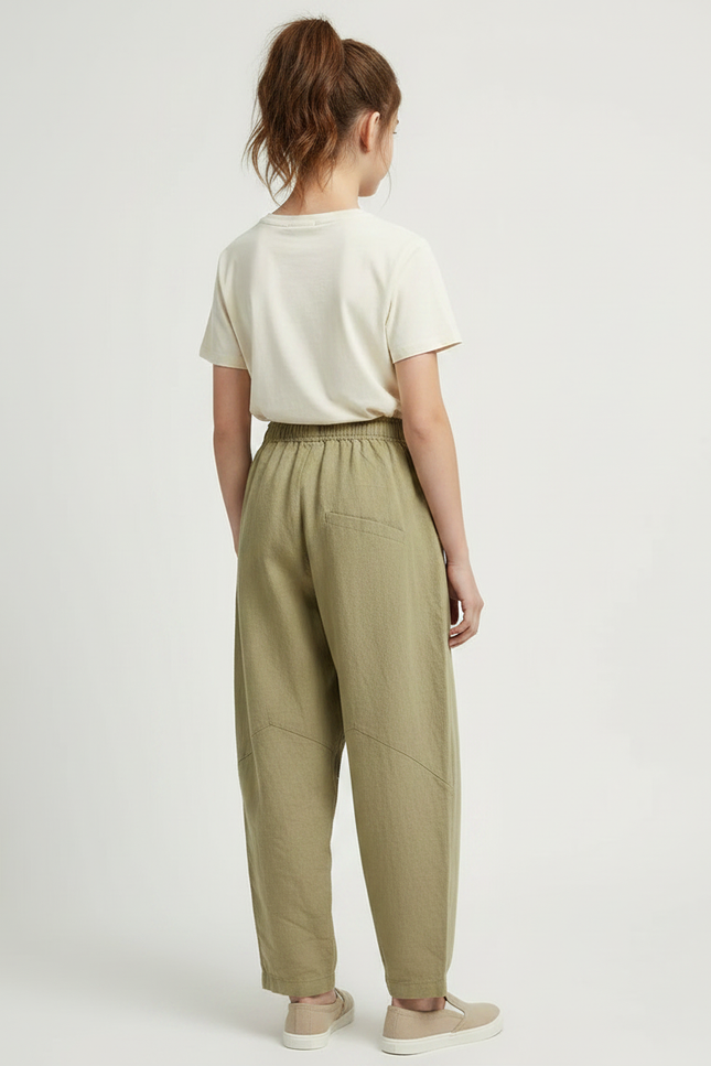 Pantalon Chino Vert Ample Coton Lin Enfant - Kaki - vue 2