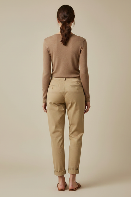 Pantalon Chino Kaki Ample Décontracté Femme - Gabardine - vue 2