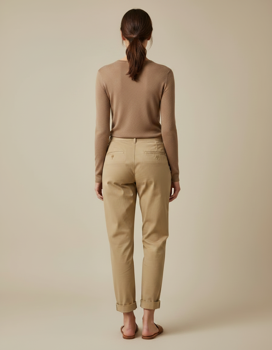 Pantalon Chino Kaki Ample Décontracté Femme - Gabardine - vue 2
