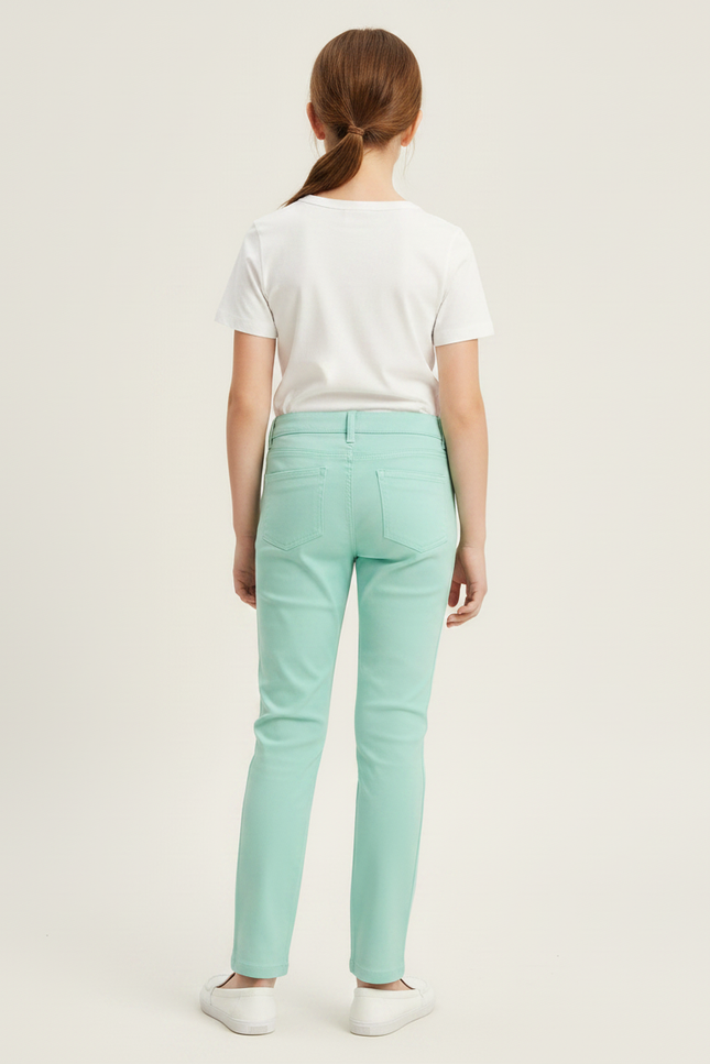 Pantalon Chino Vert Menthe Coton Slim Fille Uni - vue 2