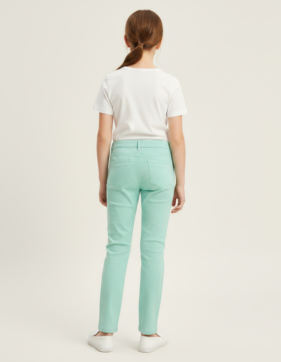 Pantalon Chino Vert Menthe Coton Slim Fille Uni - vue 2