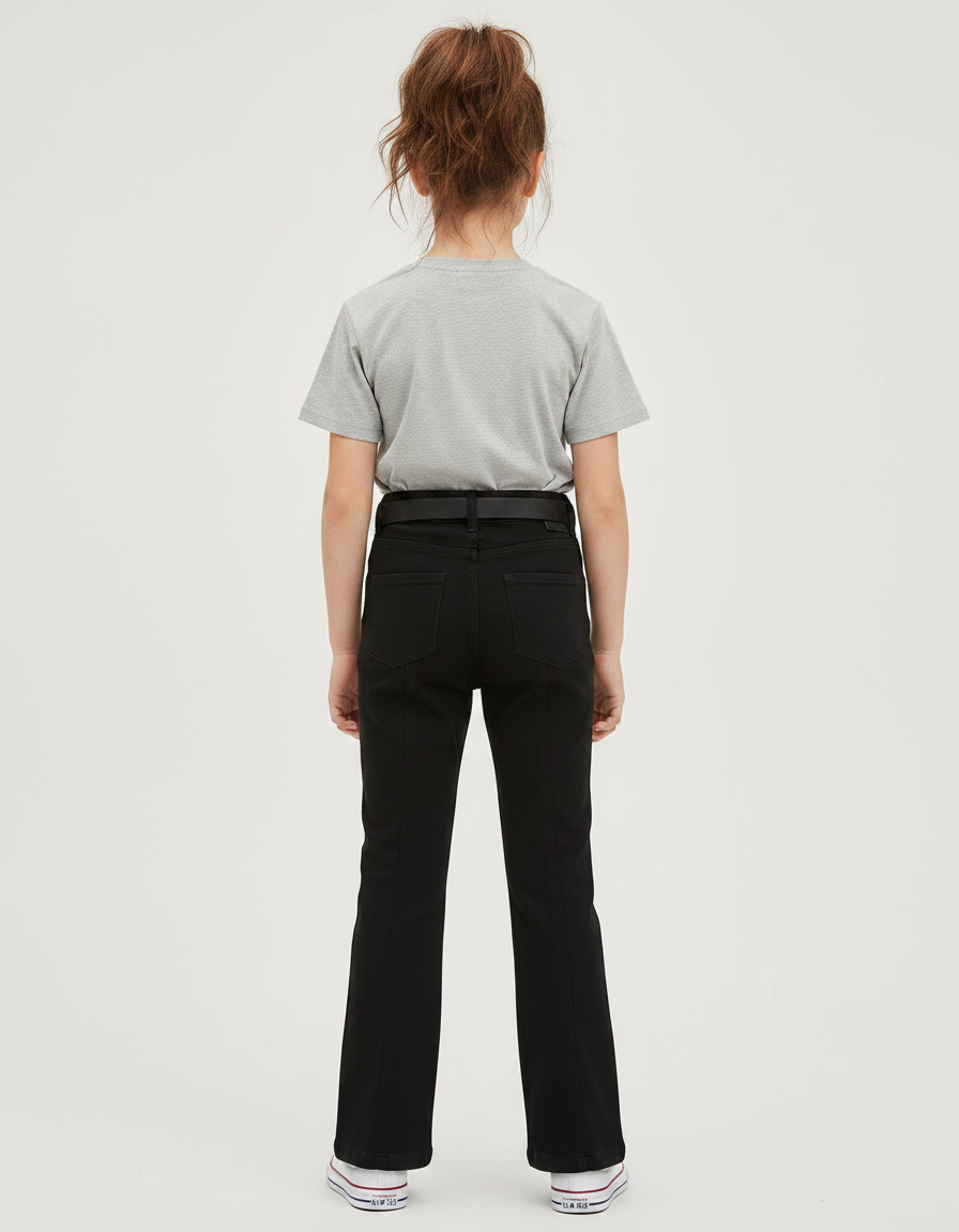 Pantalon Chino Noir Fendu Décontracté Enfant Fille - Coton - vue 2