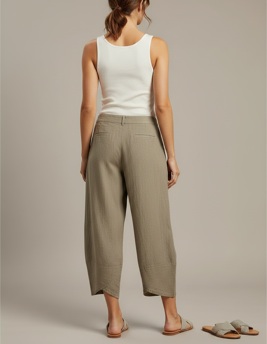 Pantalon Chino Lin Ample Vert Kaki Femme - vue 2
