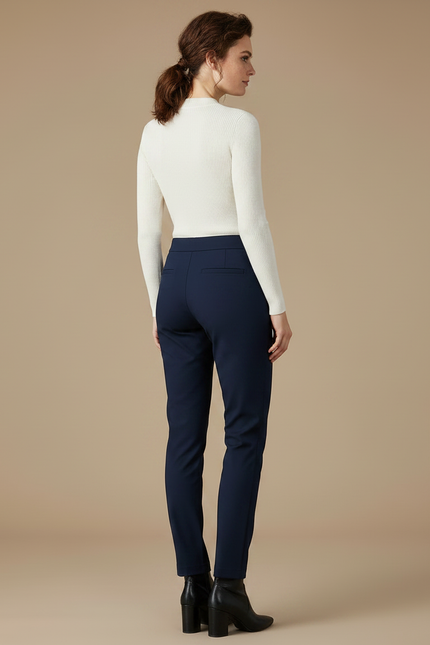 Pantalon Chino Bleu Marine Élastique Coupe Droite Élégant Femme - Gabardine - vue 2