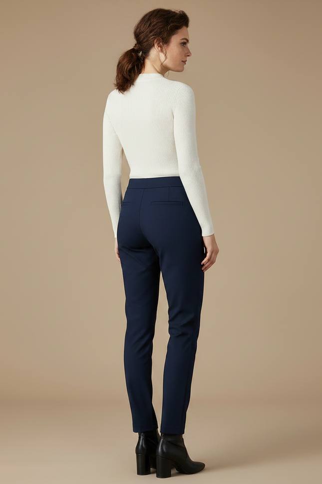 Pantalon Chino Bleu Marine Élastique Coupe Droite Élégant Femme - Gabardine - vue 2