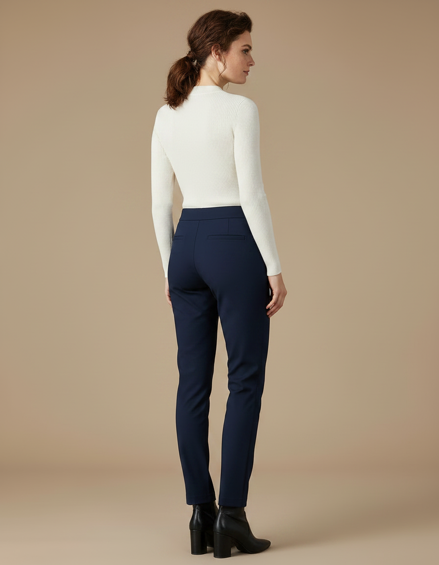 Pantalon Chino Bleu Marine Élastique Coupe Droite Élégant Femme - Gabardine - vue 2
