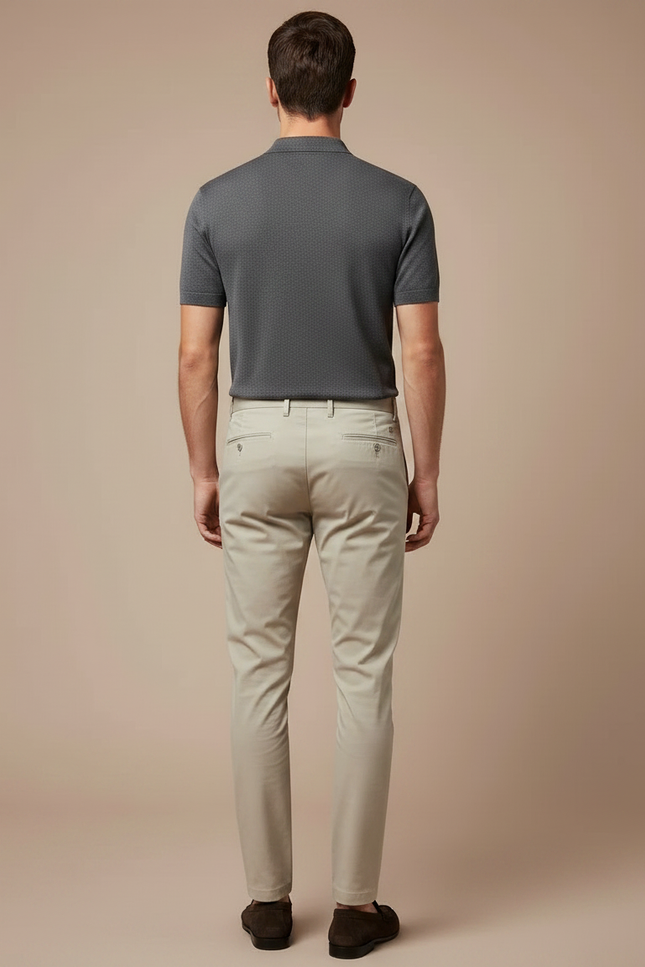 Pantalon Chino Beige Slim Coton Décontracté Élégant - vue 2