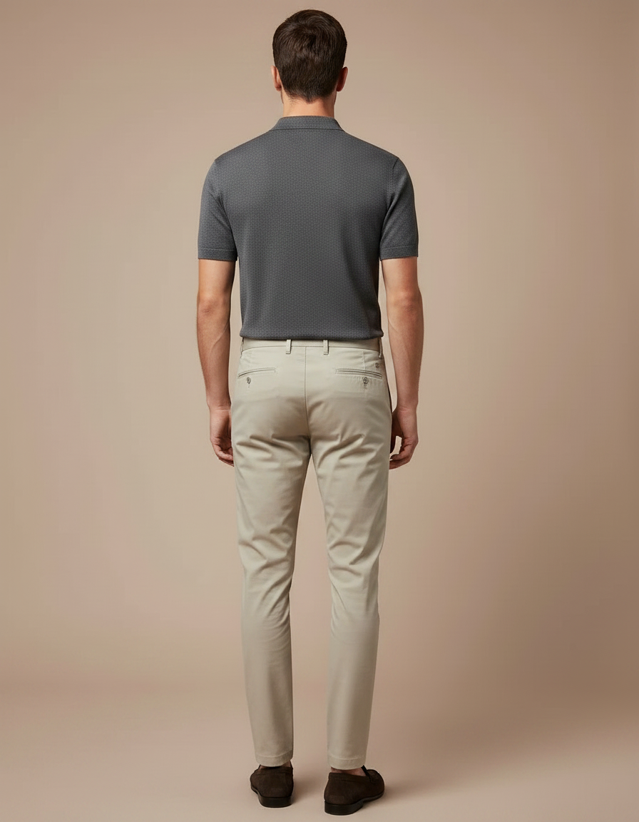 Pantalon Chino Beige Slim Coton Décontracté Élégant - vue 2