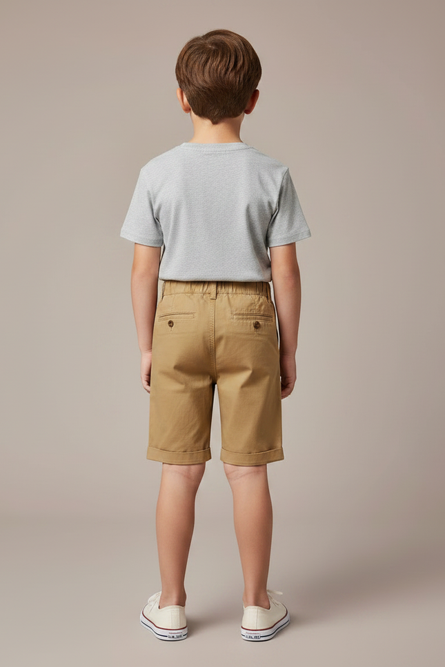 Pantalon Chino Kaki Coton Court Élastique Garçon - vue 2