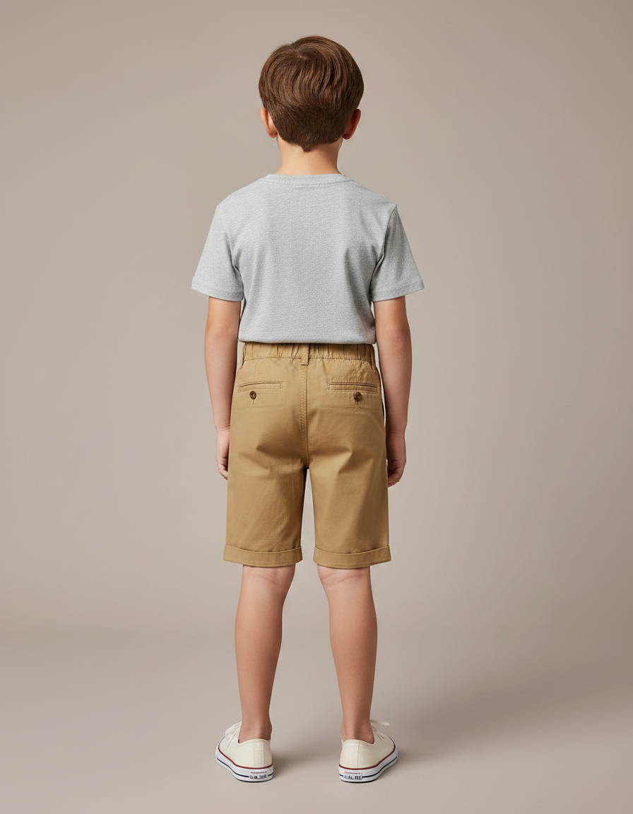 Pantalon Chino Kaki Coton Court Élastique Garçon - vue 2