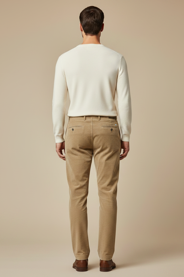 Pantalon Chino Beige Côtelé Droit Classique Homme - Cordé - vue 2