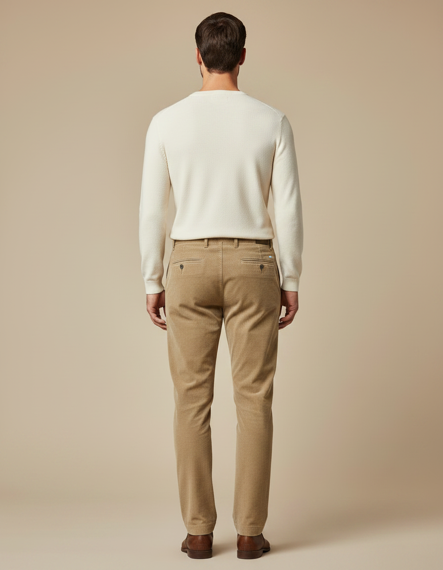 Pantalon Chino Beige Côtelé Droit Classique Homme - Cordé - vue 2