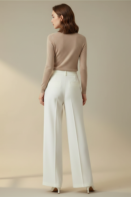 Pantalon Chino Blanc Ample Fluide Taille Haute Élégant - Viscose - vue 2