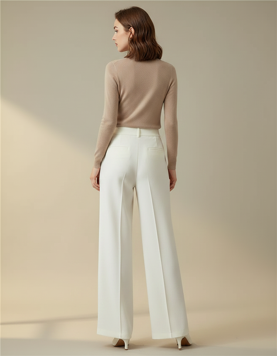 Pantalon Chino Blanc Ample Fluide Taille Haute Élégant - Viscose - vue 2