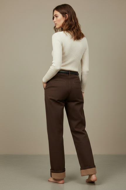 Pantalon Chino Marron Ample Doublé Polaire Femme - Coton - vue 2