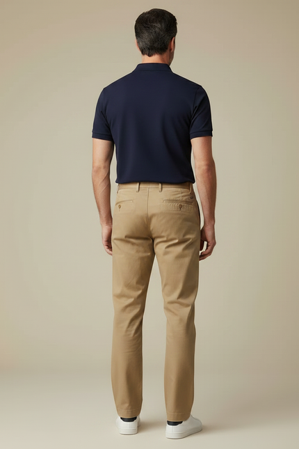 Pantalon Chino Homme Beige Coton Droit Classique - vue 2