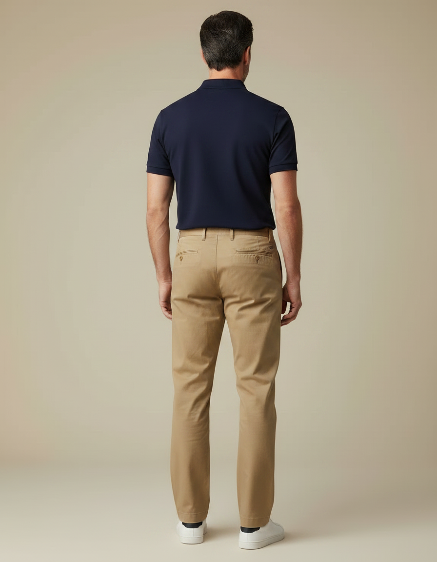 Pantalon Chino Homme Beige Coton Droit Classique - vue 2