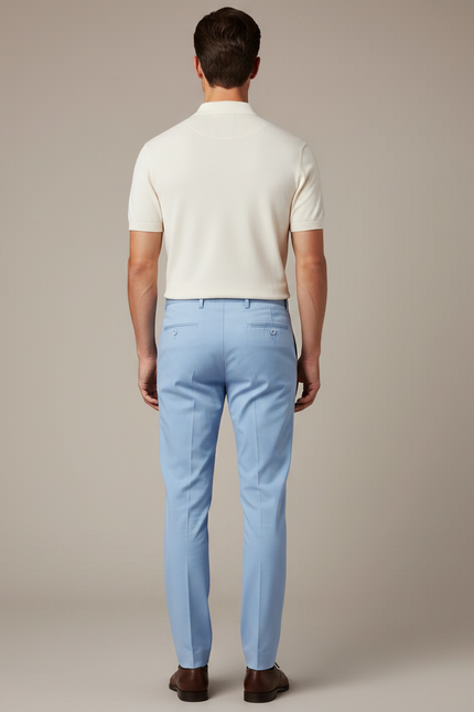 Pantalon Chino Bleu Ciel Slim Élégant Homme - Gabardine - vue 2