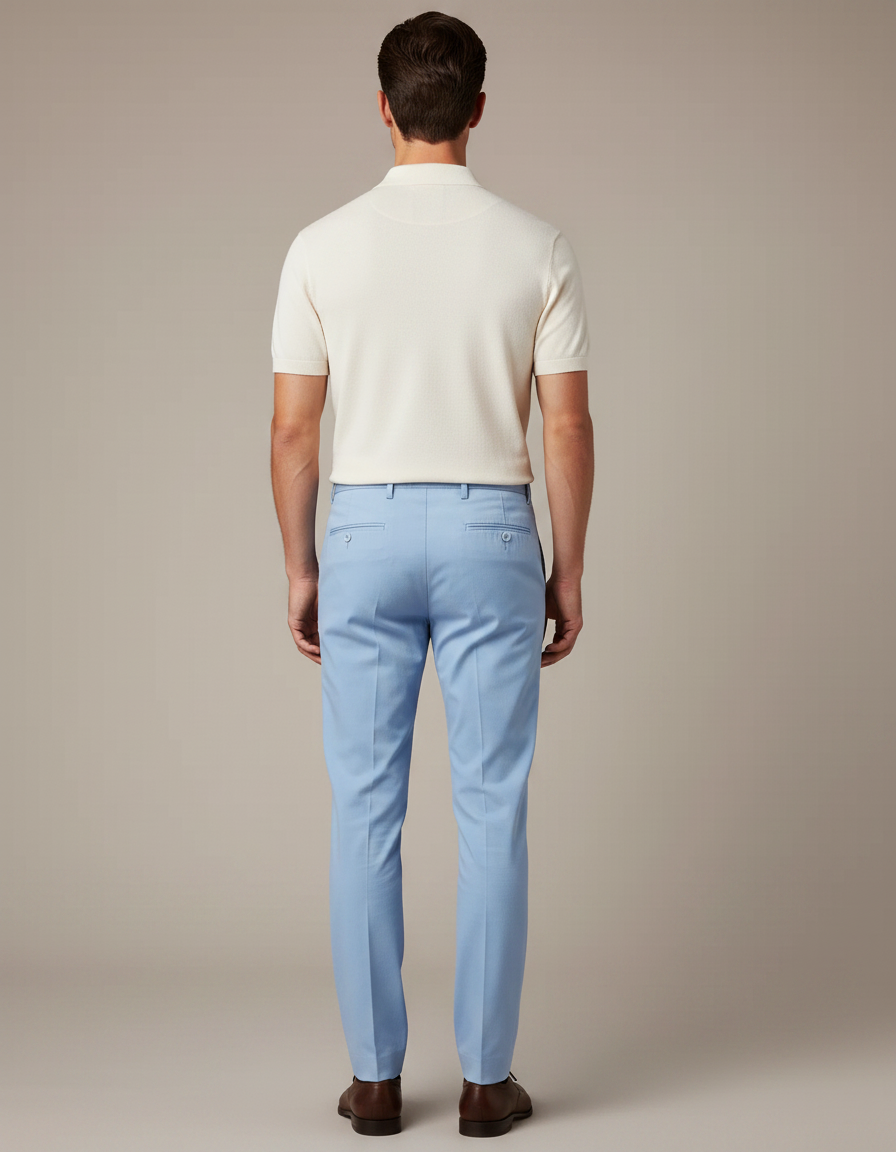 Pantalon Chino Bleu Ciel Slim Élégant Homme - Gabardine - vue 2