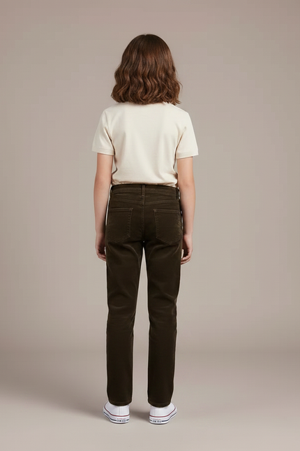 Pantalon Chino Marron Côtelé Droit Enfant Décontracté - Cordé - vue 2