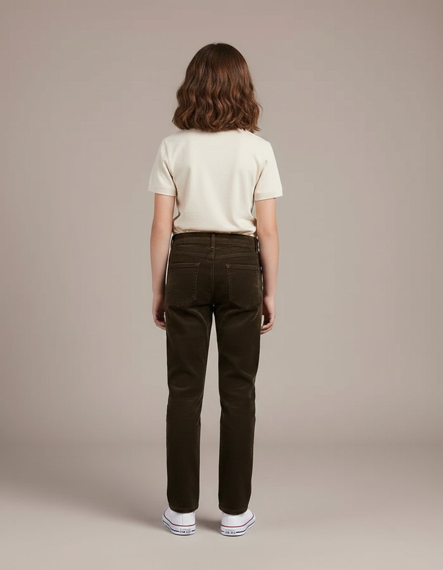 Pantalon Chino Marron Côtelé Droit Enfant Décontracté - Cordé - vue 2