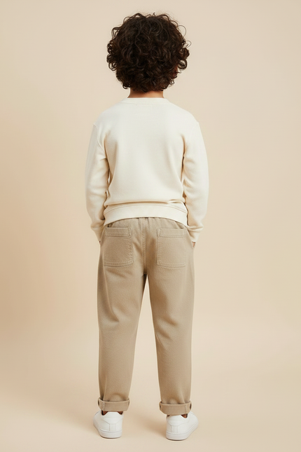 Pantalon Chino Beige Ample Broderies Animaux Garçon - Gabardine - vue 2