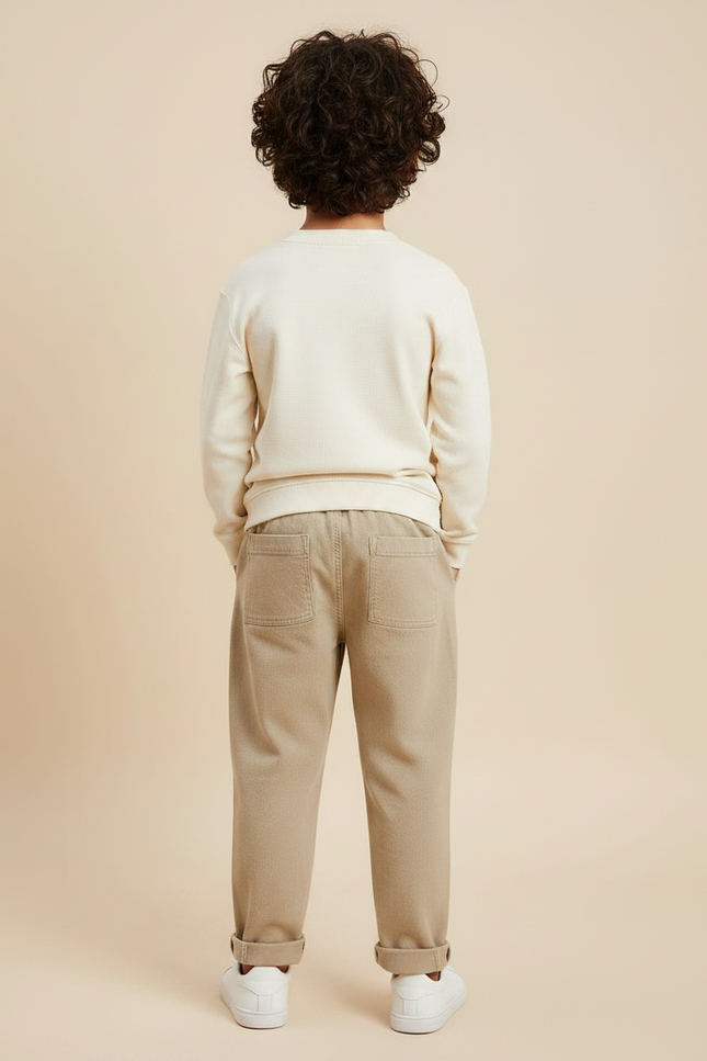 Pantalon Chino Beige Ample Broderies Animaux Garçon - Gabardine - vue 2
