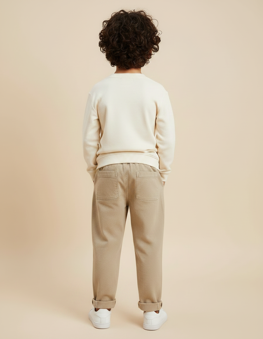 Pantalon Chino Beige Ample Broderies Animaux Garçon - Gabardine - vue 2