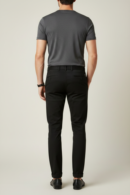Pantalon Chino Noir Slim Élégant Décontracté Homme - Gabardine - vue 2