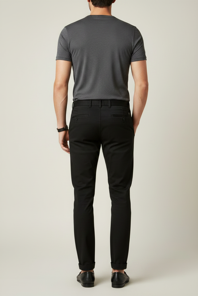 Pantalon Chino Noir Slim Élégant Décontracté Homme - Gabardine - vue 2