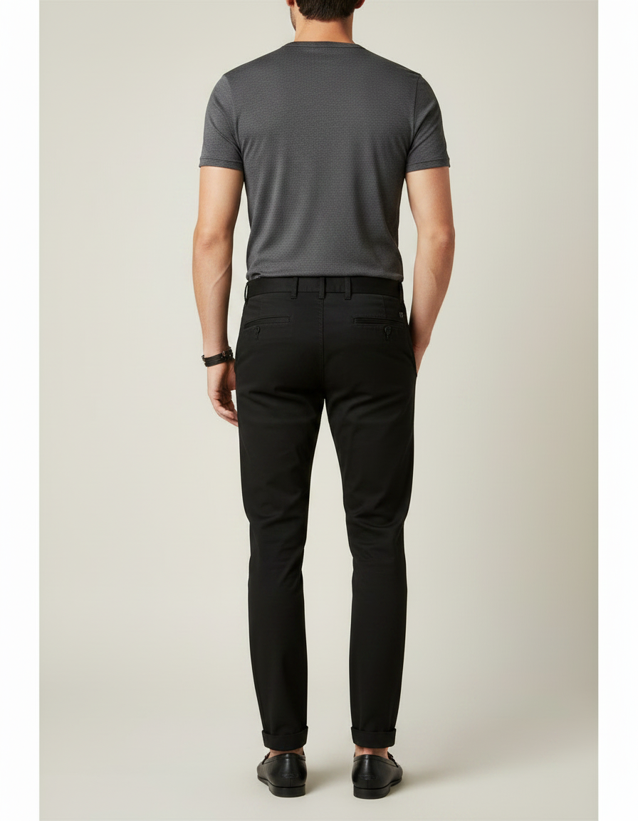 Pantalon Chino Noir Slim Élégant Décontracté Homme - Gabardine - vue 2