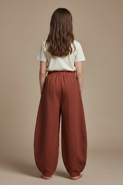 Pantalon Chino Lin Coton Ample Sarouel Marron Enfant - vue 2