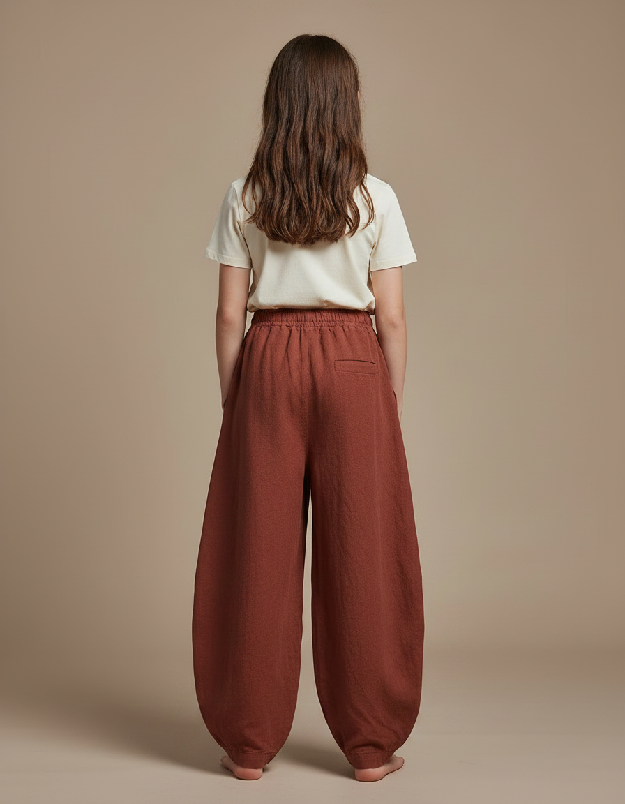 Pantalon Chino Lin Coton Ample Sarouel Marron Enfant - vue 2