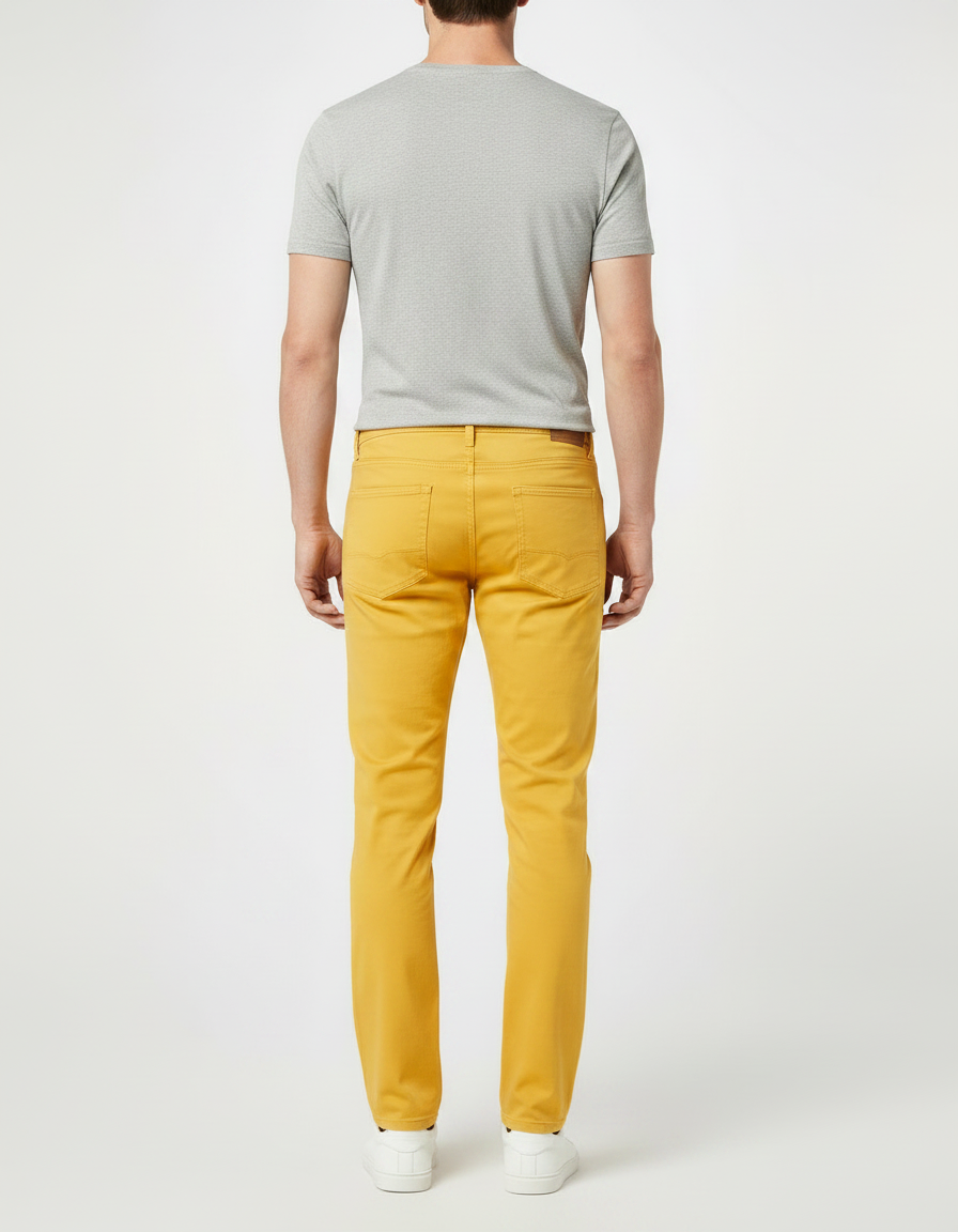 Pantalon Chino Homme Jaune Moutarde Slim Coton Stretch - vue 2