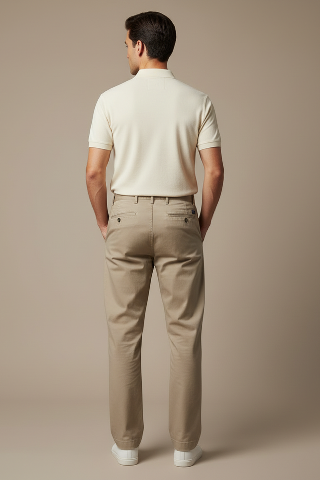 Pantalon Chino Kaki Coton Décontracté Coupe Droite Homme - vue 2