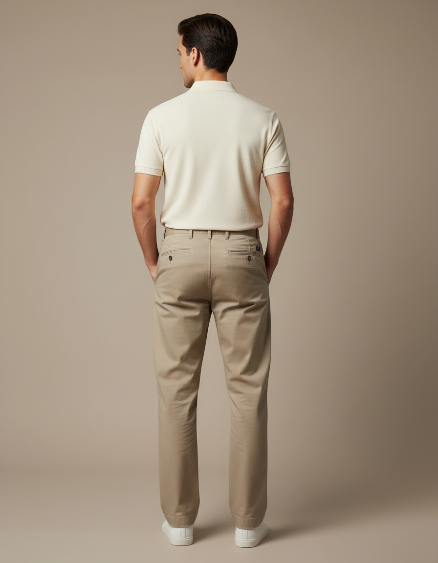 Pantalon Chino Kaki Coton Décontracté Coupe Droite Homme - vue 2