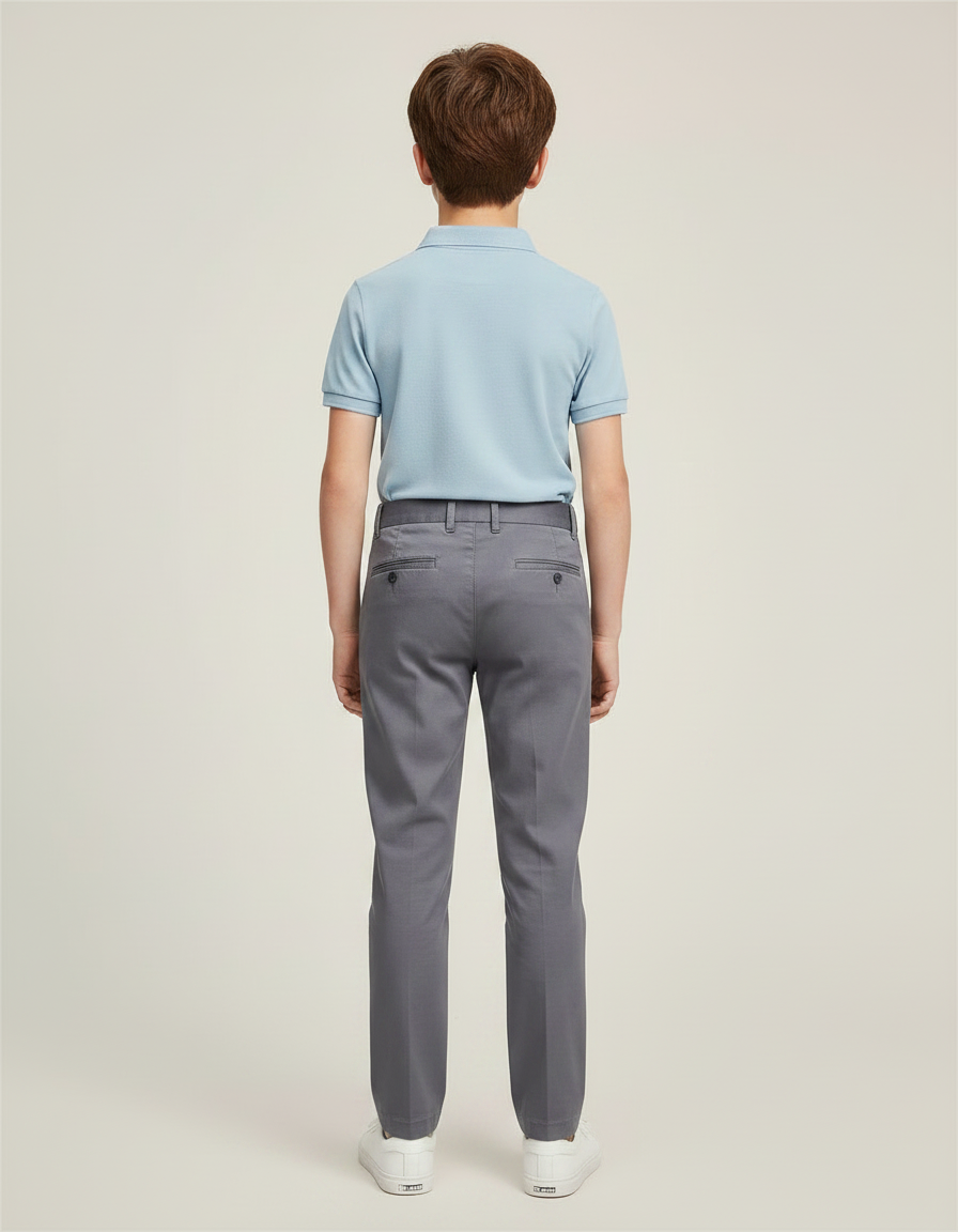 Pantalon Chino Gris Garçon Droit Coton Élégant - vue 2