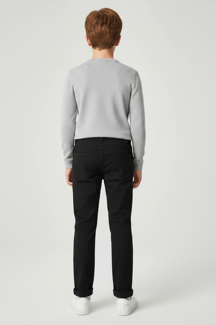 Pantalon Chino Noir Garçon Coton Droit Décontracté - vue 2