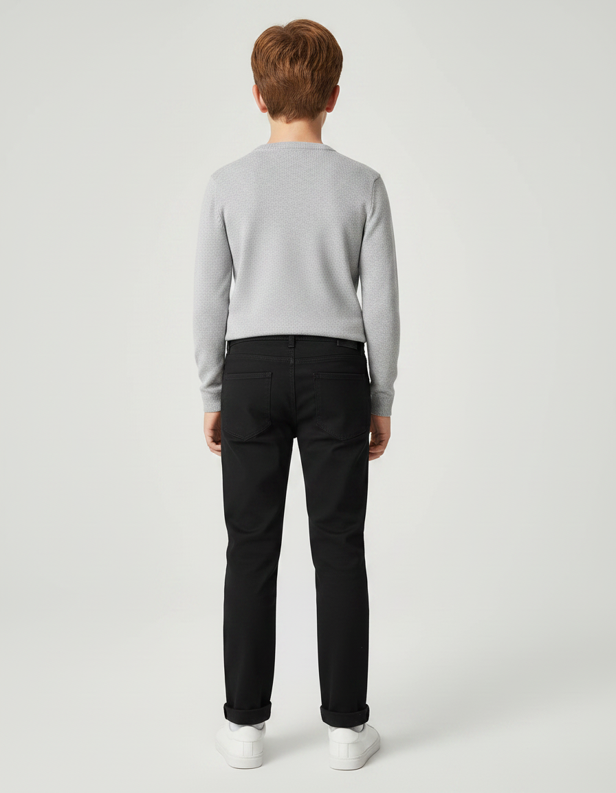 Pantalon Chino Noir Garçon Coton Droit Décontracté - vue 2